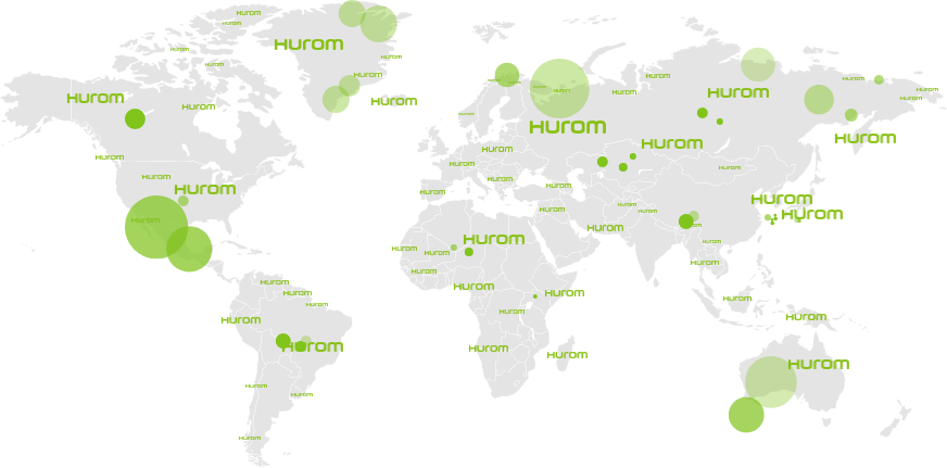 휴롬의 제품을 수출하는 국가를 표시한 지도